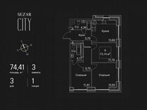 3-к. квартира, 74,4 м², 2/51 эт.