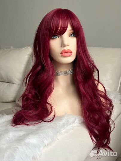 Парик из термоволокна вишневый