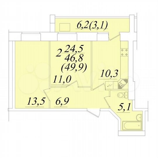 2-к. квартира, 49,9 м², 8/10 эт.