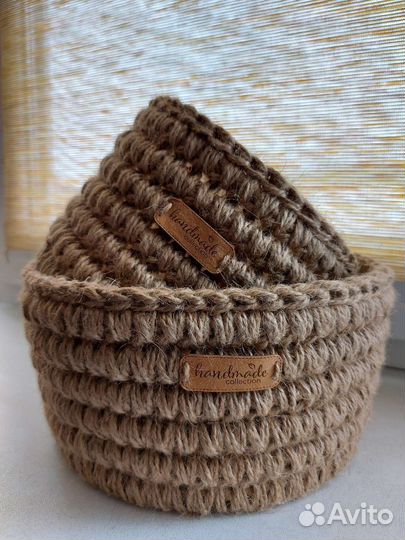 Вязание на заказ крючком корзины джутовые