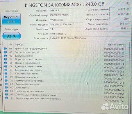 SSD Kingston 240 гб M.2 NVMe