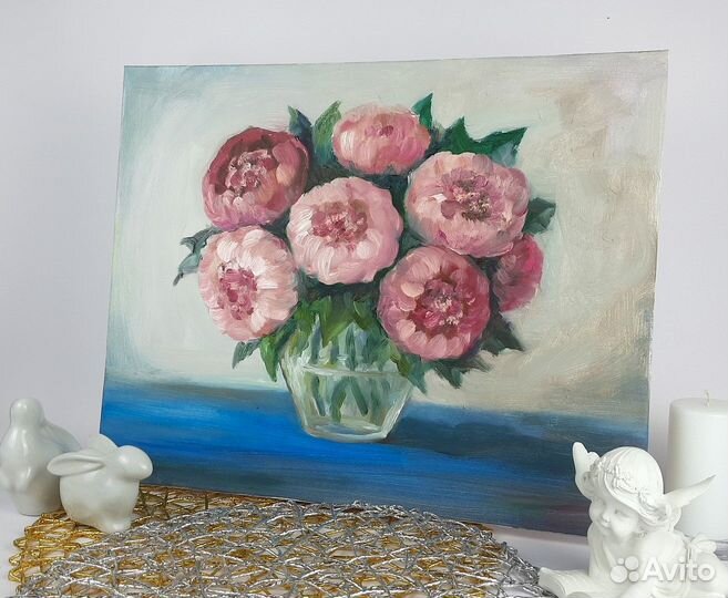 Букет пионов.Картина маслом на холсте 40\50см