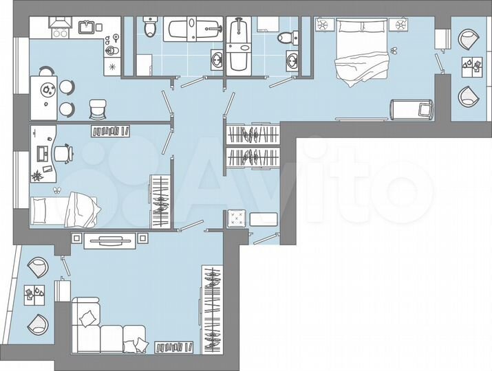 3-к. квартира, 73 м², 2/13 эт.