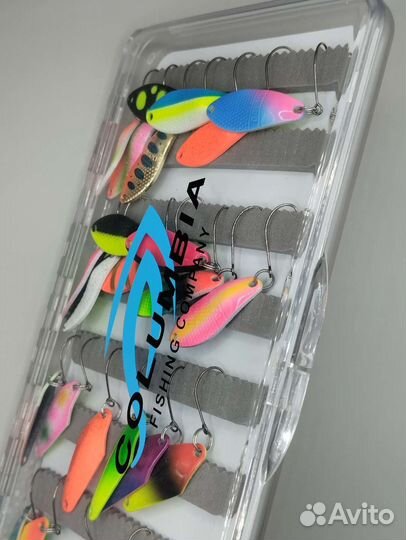 Мнабор форелевых блесен 24шт в коробке
