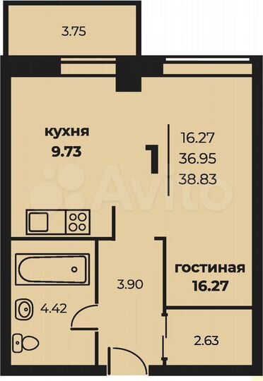 Квартира-студия, 38,8 м², 4/10 эт.