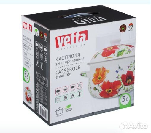 Кастрюля 3, 6 л, Букет, эмалированная, индукция