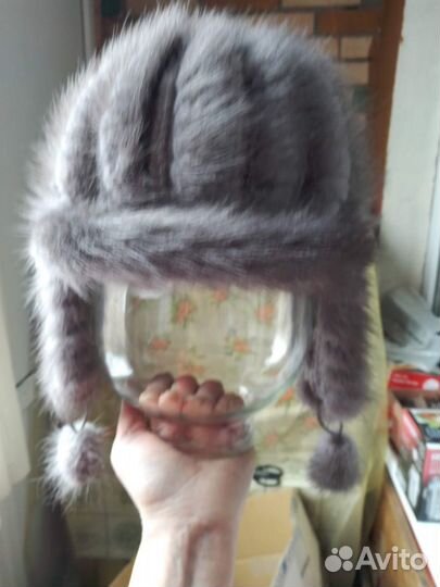 Шапка - ушанка из вязаной норки