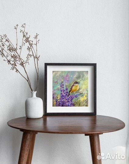 Картина маслом Люпины, пейзаж с цветами