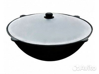 Казан 10л чугун, алюм крышка, круглое дно (d внут