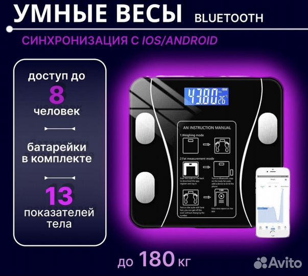 Весы напольные Bluetooth 13 показателей до 180кг