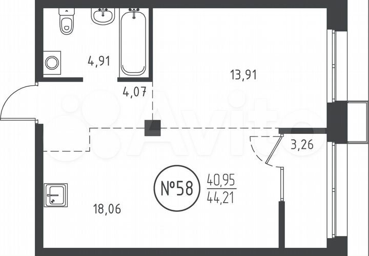 1-к. квартира, 44,2 м², 8/10 эт.