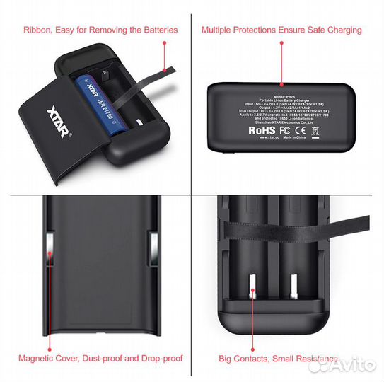 Пауэрбанк Xtar PB2S, зарядка QC3.0 + PD3.0, 18650