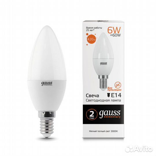 Лампа Gauss LED Elementary Candle 6W E14 2700K