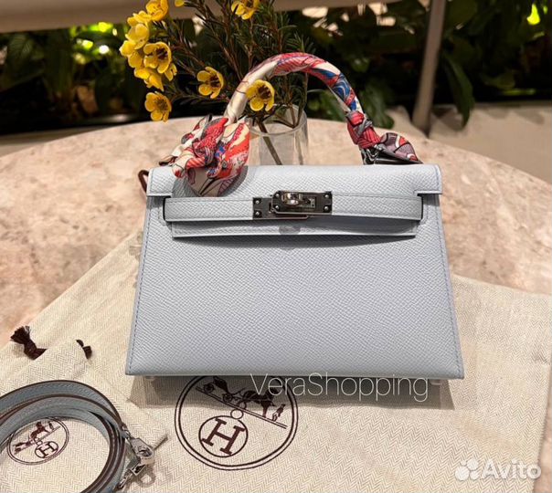 Сумка Hermes Mini Kelly 20 см Blue Brume