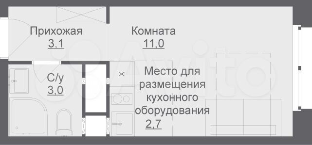 Апартаменты-студия, 19,8 м², 11/17 эт.