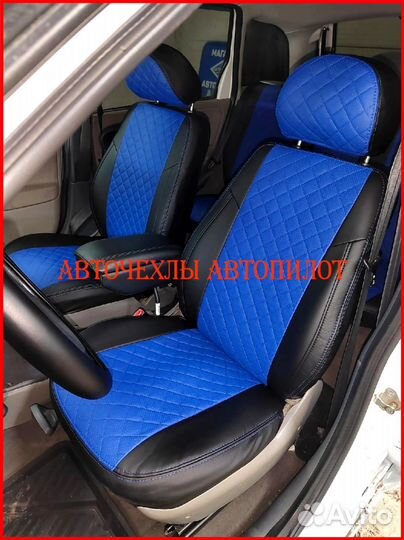 Чехлы Автопилот LADA Kalina из экокожи чёрно-синие