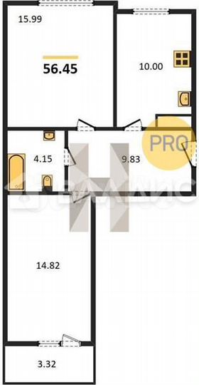2-к. квартира, 56,5 м², 2/9 эт.