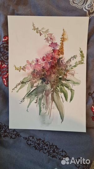 Акварельная картина букет А4