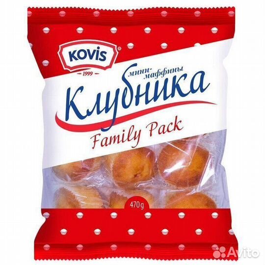 Мини-маффины Ковис с начинкой клубника 470г