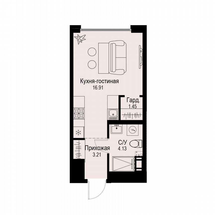 Квартира-студия, 25,7 м², 3/6 эт.