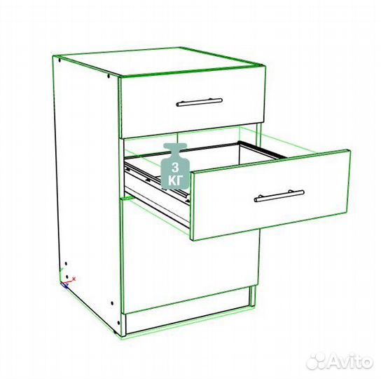 Корпус напольного модуля с тремя ящиками 50см А09