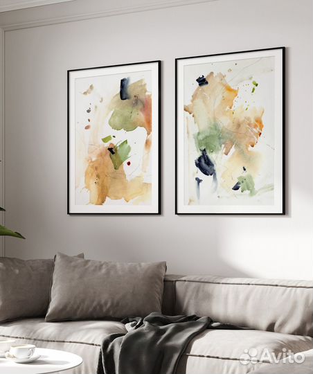 Картины абстракция акварель диптих 55 х 38 см