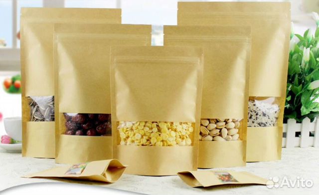 Пакет дой-пак бумажный крафт (гладкий) с окном