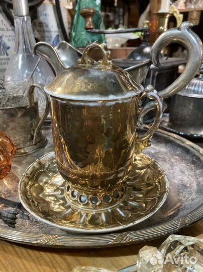 Старинная чайная пара, фарфор Кузнецов