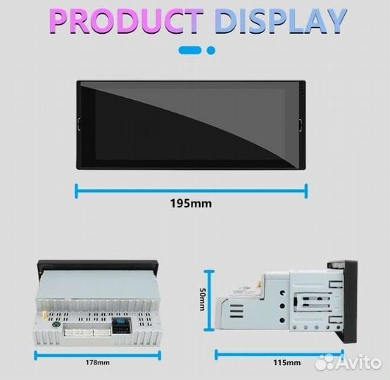 Магнитола 1 Din. Дисплей 6.9 Дюймов. 2/32 Gb
