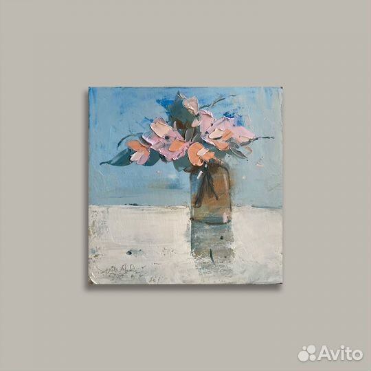 Картина маслом на холсте цветы в вазе