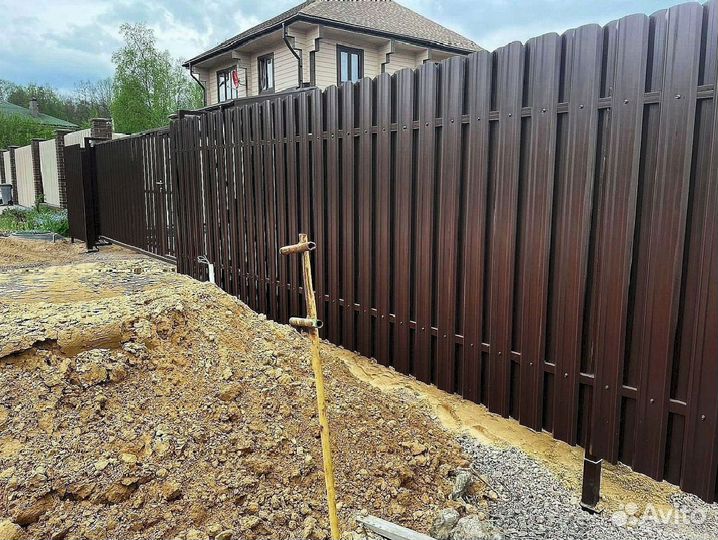 Металлический штакетник металлический прямой/фигурный верх