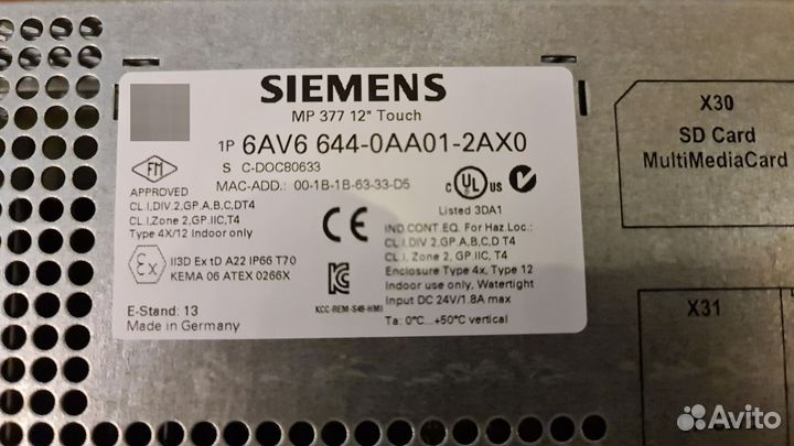 Сенсорная мультипанель Siemens Simatic MP377 12