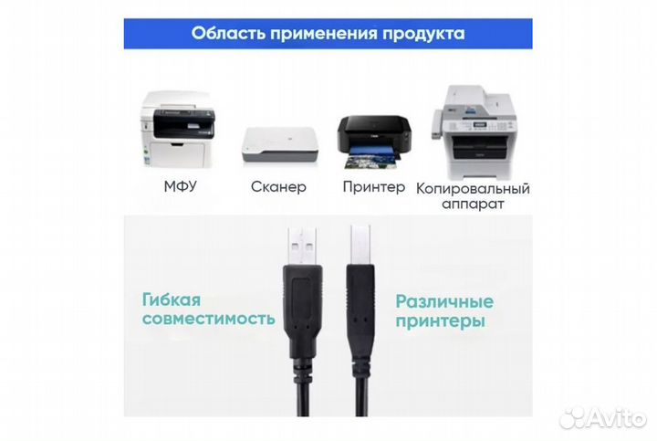 Кабель для сканера принтера мфу 3 метра USB 2.0