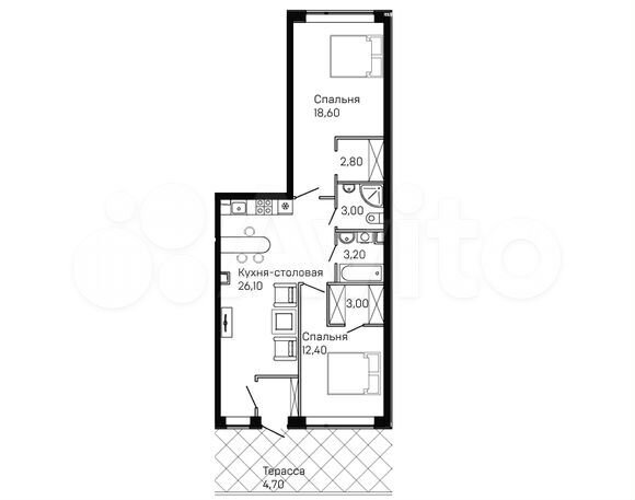 2-к. квартира, 76,1 м², 1/12 эт.