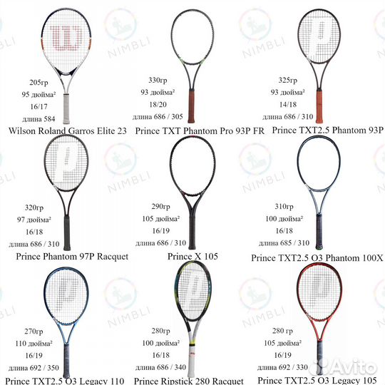 Теннисная ракетка Babolat, Wilson, Head, Prince