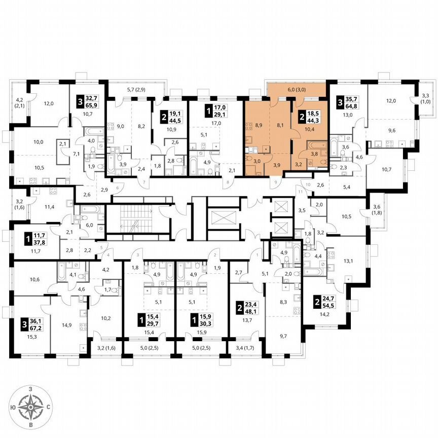 2-к. квартира, 44,3 м², 11/25 эт.