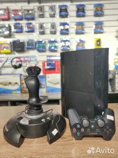 Прошитая Ps3 Super Slim на 500гб + авиа джойстик