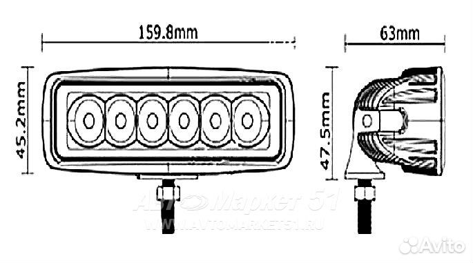 Светодиодная фара мощность18W 159,8*63*45,2мм IP68