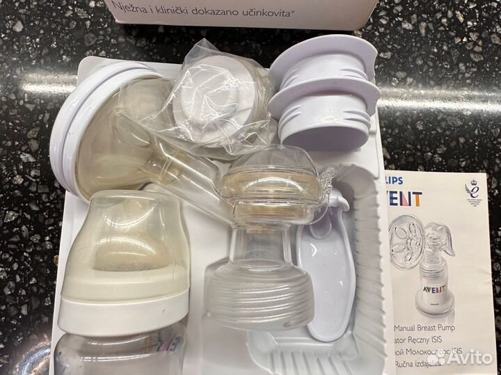 Молокоотсос avent ручной+бутылка и пакеты для гм