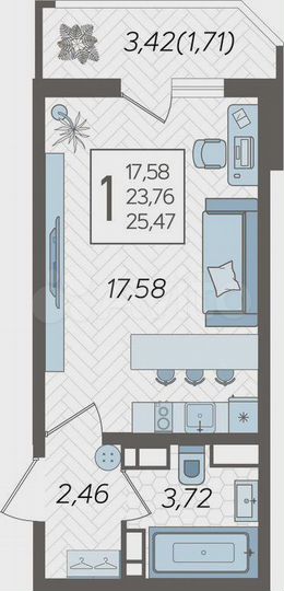 Квартира-студия, 25,5 м², 11/25 эт.