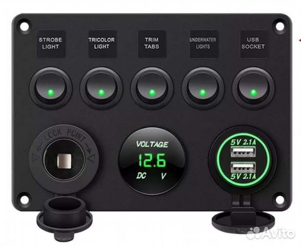 Панель управления для лодки автодома 12/24 зеленая