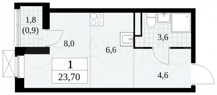 Квартира-студия, 23,7 м², 4/16 эт.