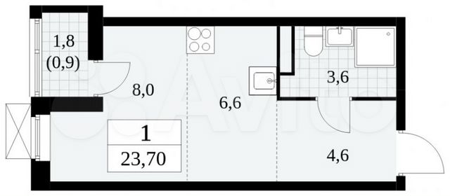 Квартира-студия, 23,7 м², 4/16 эт.