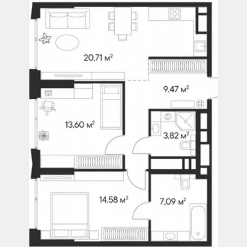 2-к. квартира, 69,3 м², 3/28 эт.