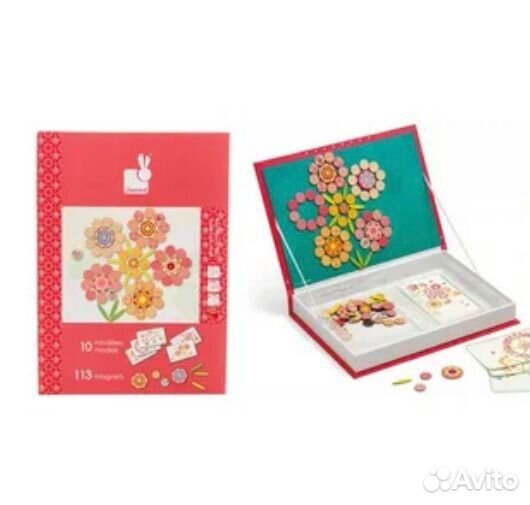 Книга игра магнитная мозаика цветы janod