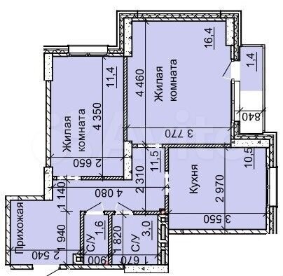 2-к. квартира, 55,7 м², 7/16 эт.