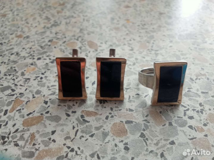 Серьги и кольцо серебро, с золотым напылением