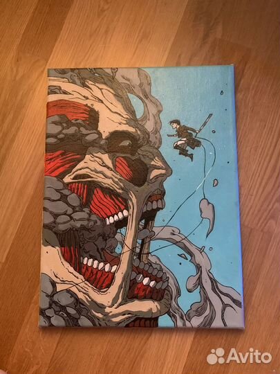 Картина акрилом на подрамнике,атака титанов