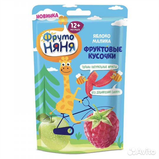 Кусочки фруктовые из яблок и малины 15г фрутоняня