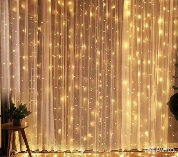 Гирлянда штора занавес 3х3м / Гарантия